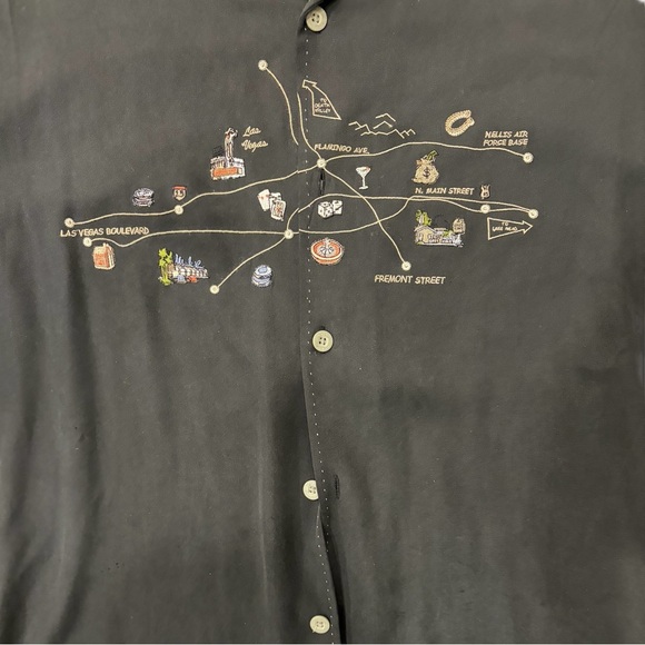 Nat Nast 100% Silk Las Vegas Map Embroidered Shirt Black Size L - Picture 4 of 6